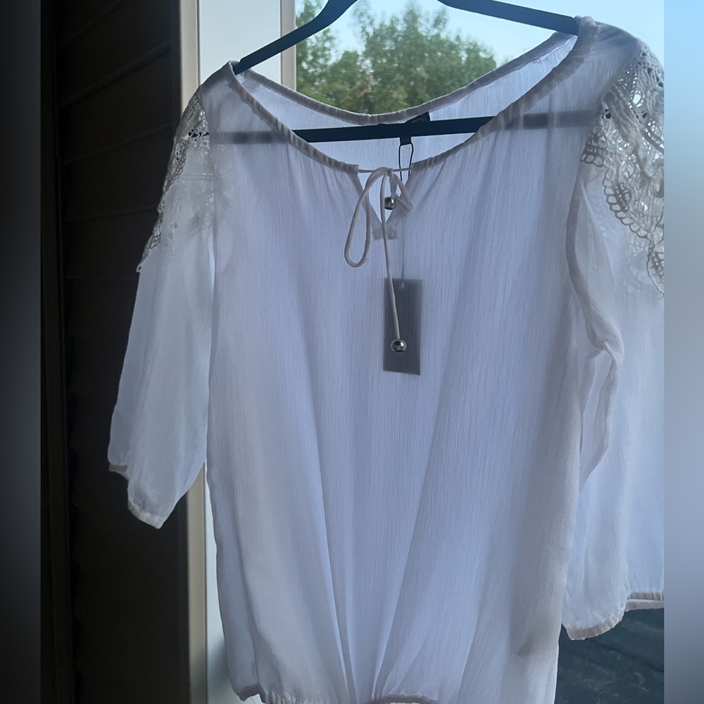 🆕Lady Dutch White Boho Blouse XS Crochet Lace Vacation Bohemian Cottagecore - Picture 5 of 17